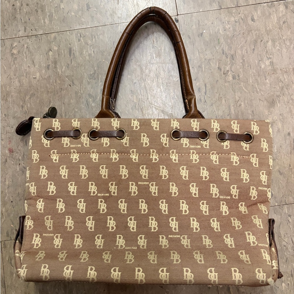 Dooney & Bourke Brown and Cream Monogram Tote with Tassel Detail - Picture 3 of 5